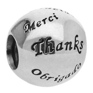 New Authentic Pandora Charm Bead Many Thanks 791276 W Package & Pouch, Retired